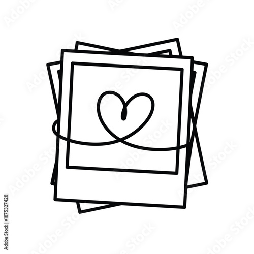 a stack of polaroid photos with a heart drawn on top