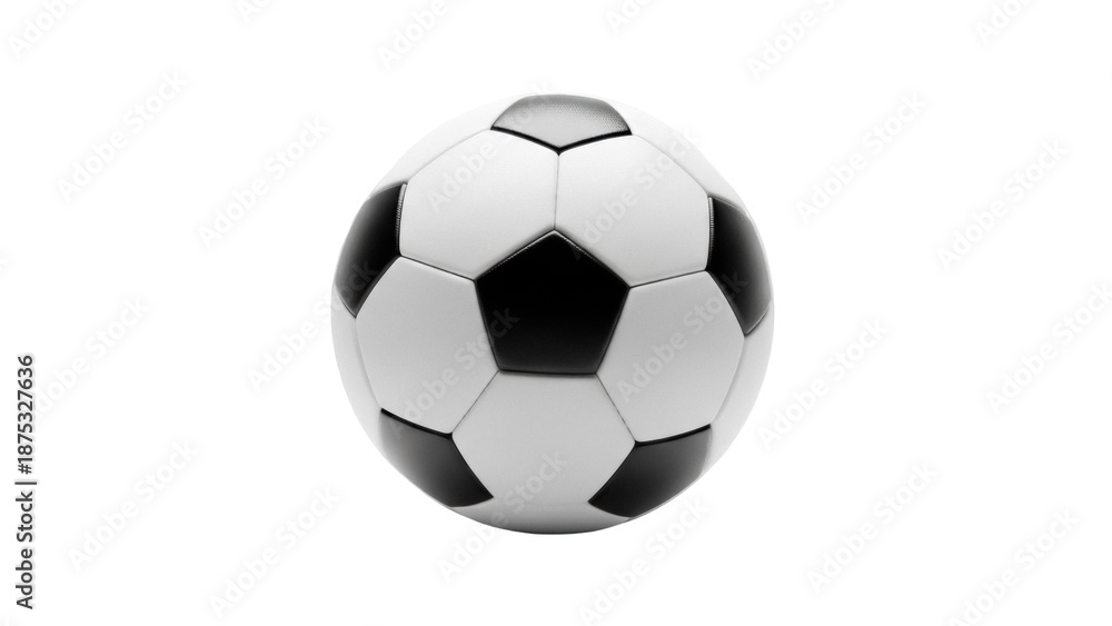 Fototapeta premium Classic black and white soccer ball PNG isolated on transparent background, traditional football equipment for sports and recreation