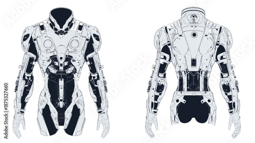Futuristic Black and White Exoskeleton Costume.