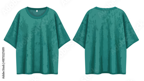 Classic emerald green short sleeve crew neck t-shirt front and back view minimalist design casual everyday attire with textured cotton fabric detail