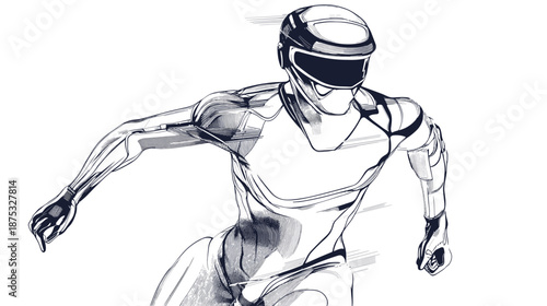 Futuristic Cyclist in Motion Illustration.