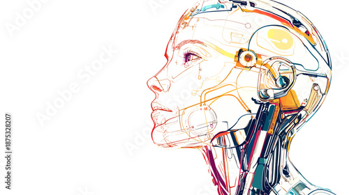 Futuristic Robot Human Head Artificial Intelligence.