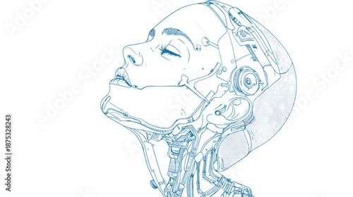 Futuristic Robot Human Head Mechanical Parts.
