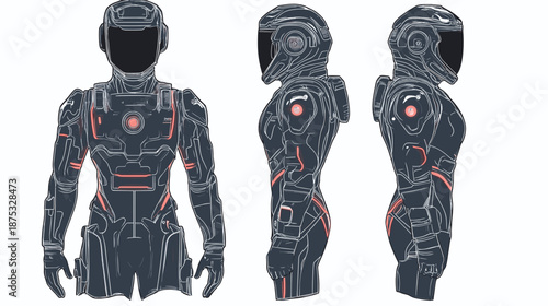 Futuristic Space Suit Multiple Angles Detailed View.
