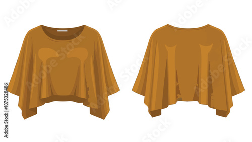 Front and back view of a stylish caramel loose-fitting women's casual fashion garment for modern wear
