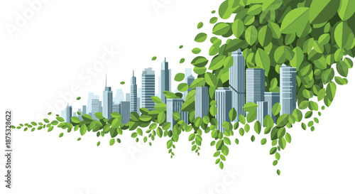 Green Cityscape with Lush Foliage and Modern Buildings, Generative AI.