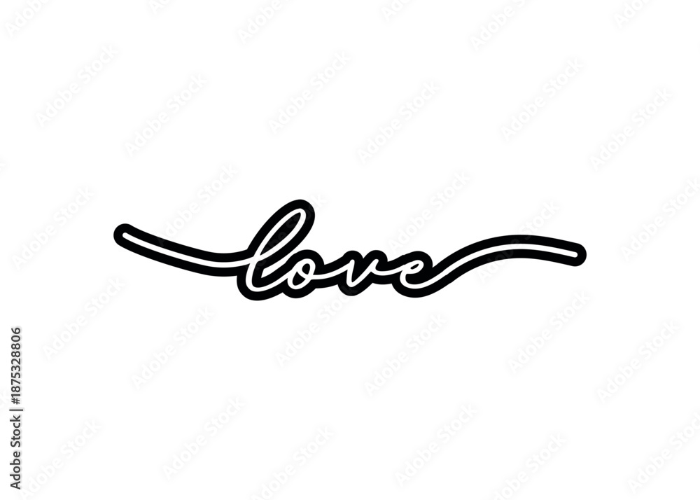 Obraz premium Love. Hand drawn typography word. Love with doodle heart. Print for tee, t-shirt, card, poster. Modern typography calligraphy script love text. Vector valentine day illustration.