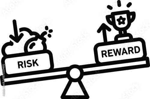 Risk vs reward balance scale with light bulbs