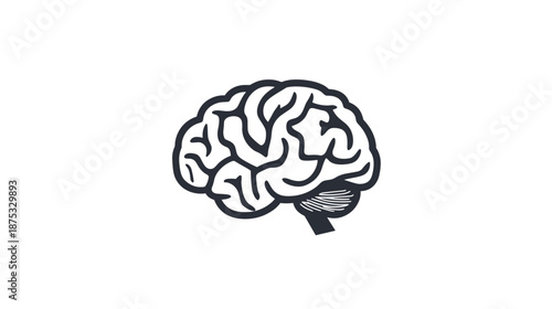 Human Brain Illustration Simple Line Drawing.