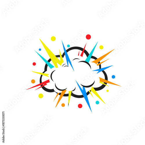 Exploding Comic Book Cloud Burst with Colorful Sparks and Dots