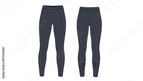 Performance athletic leggings with side pockets in a technical flat lay presentation for sportswear design