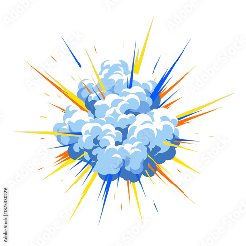 Explosion Cloud Burst with Colorful Rays on White Background