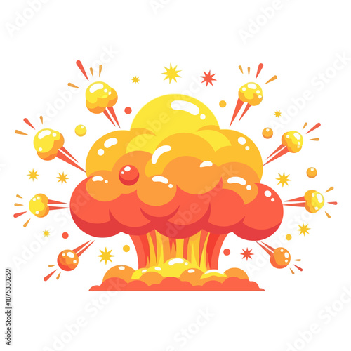 Explosion Burst, Fireball and Smoke Cloud, Comic Style