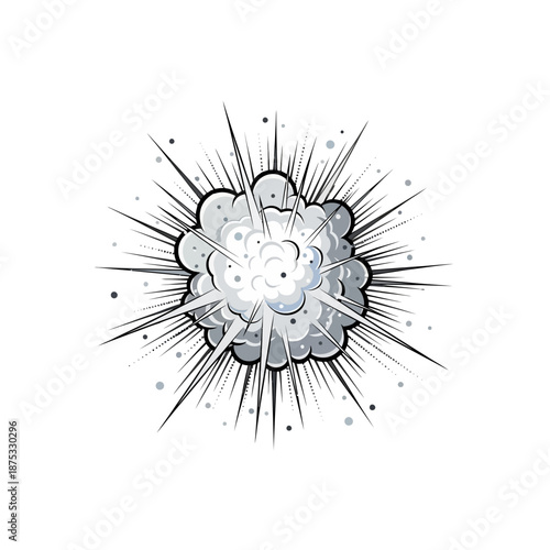 Explosion comic book style, boom, blast, impact, sound effect, motion lines, dots