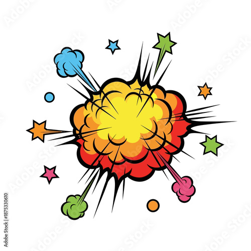 Colorful Comic Book Explosion and Stars Graphic