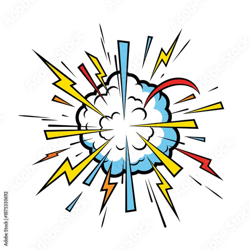 Comic Book Explosion Burst with Lightning Bolts and Smoke