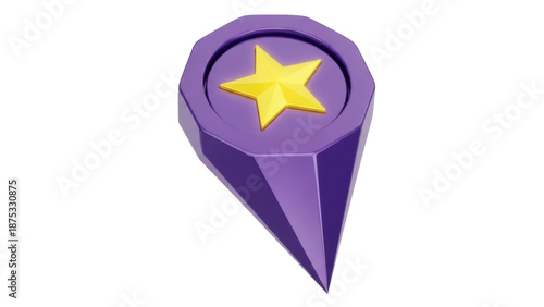 Free Download Purple location pin with yellow star isolated PNG, map pointer icon for navigation and travel apps on transparent background - GFXLoad