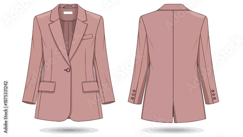 Elegant rose-hued single-breasted women's blazer flat illustration showcasing contemporary fashion design and stylish formal wear an ideal garment