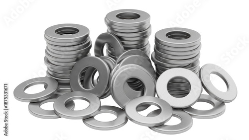 Fotografie Metal washers isolated PNG, industrial hardware components for construction and