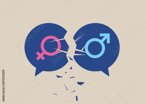 Business communication breakdown. Symbol of misunderstanding male and female, negotiation problems, argument. Flat vector illustration