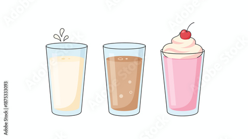Milk and Dairy Drinks Flat Illustration Set