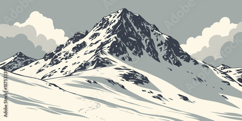 Snowy Mountain Peaks Winter Vector Background