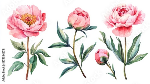 Wallpaper Mural Sweet pink peonies in watercolor style, featuring hand drawn botanical illustrations with transparent background for floral design Torontodigital.ca