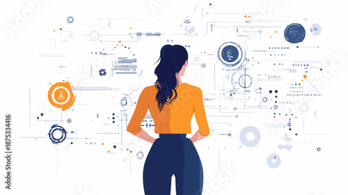 Woman Analyzing Data Charts and Graphs.