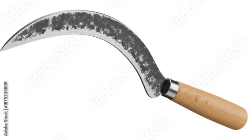 Fotografi Hand forged sickle PNG isolated on transparent background, traditional farming t