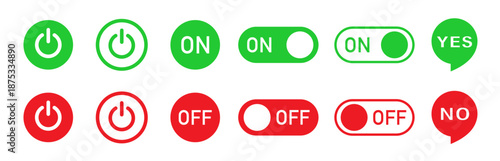 On off icon. Green and red interface switch button concept.  On-off icon set. Power off. Vector illustration.