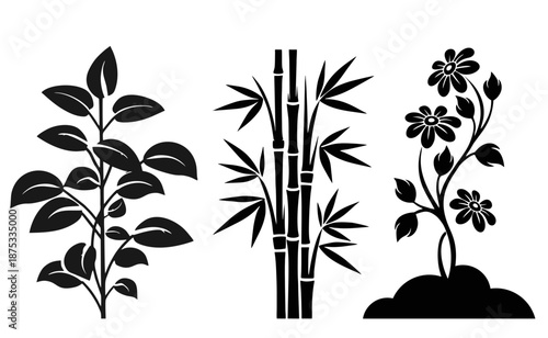 Black Silhouette Plants and Bamboo.