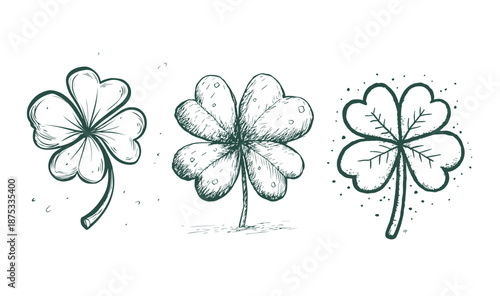 Lucky four, three clover shamrock leaf, hand drawn