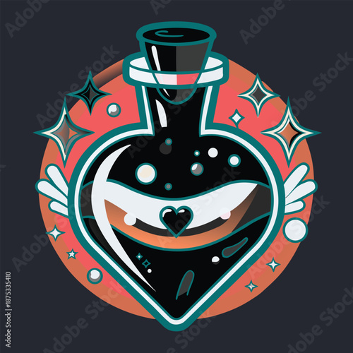 Mysterious Heart Shaped Potion Bottle With Bubbles.