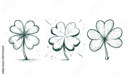 Lucky four, three clover shamrock leaf, hand drawn