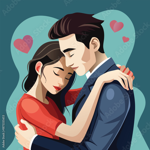 Couple Embracing Tenderly With Eyes Closed.