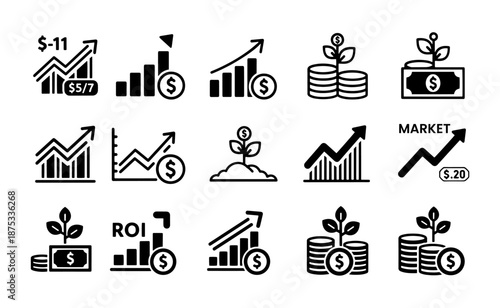 Financial Growth Icons Set.