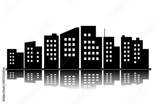 Black silhouette of the city vector illustration panorama architecture without background