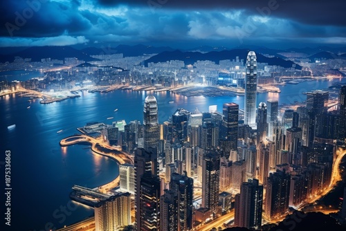 Wallpaper Mural Hong kong city skyline glows with lights, showcasing skyscrapers and victoria harbour at night Torontodigital.ca