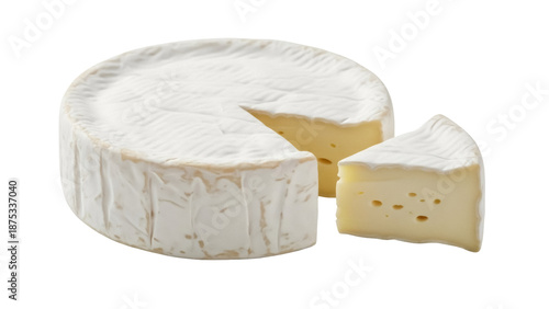 Bilde på lerret Brie cheese wheel with a cut piece isolated PNG, creamy French cheese on transpa