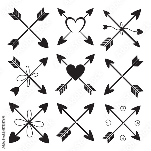 Cupid’s Arrow Silhouette Set | Love & Valentine’s Day Vector Icons
