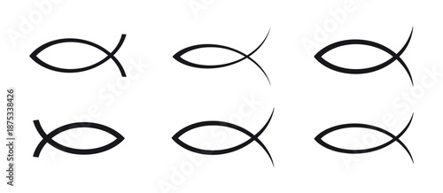 Christian Fish symbol and ichthys icon array for religious faith and church branding
