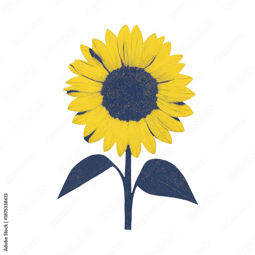 Fototapeta premium PNG Bright sunflower illustration on white.