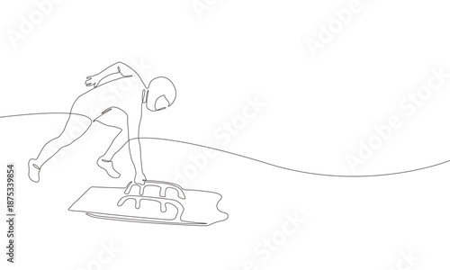Skeleton sport.  The athlete descends on a sleigh one line vector illustration. Winter sports.