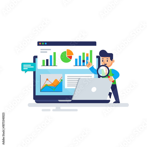 Man analyzing financial charts on laptop screen, business analytics concept