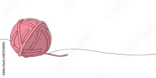 A simple illustration of a ball of yarn with loose thread, commonly used for knitting, crocheting, and textile crafts.
