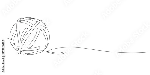 Minimal line illustration of a ball of yarn with a loose strand, commonly used for knitting crocheting and textile crafts.
