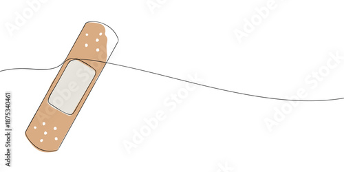 Minimal line-art illustration of an adhesive bandage with a central pad, used for covering small cuts and protecting minor wounds.