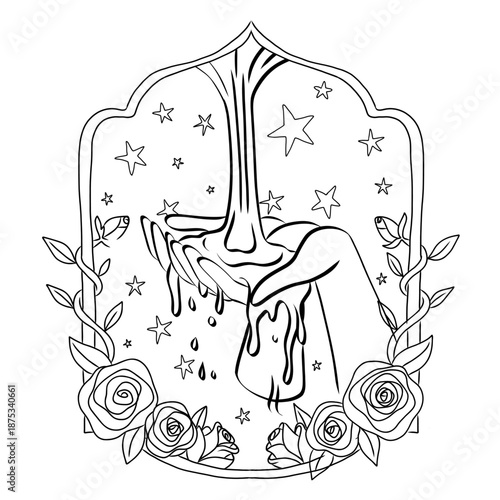 Sacred Receiving Hands with Water Ornaments - Mystical Fluid Vibration Symbol - Spiritual Cleansing and Abundance Line Art