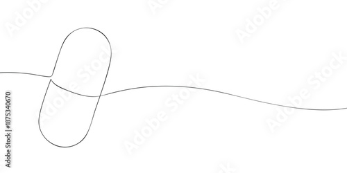 Minimal line illustration of a capsule pill, commonly used as oral medication for healthcare treatment supplements and daily pharmaceutical use.