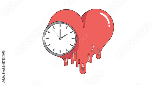 Melting Heart with Clock Illustrates Fleeting Love and Time, Generative AI.